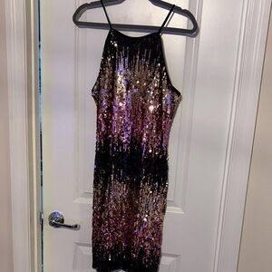 VENUS Sequin Midi Dress - Black and Gold